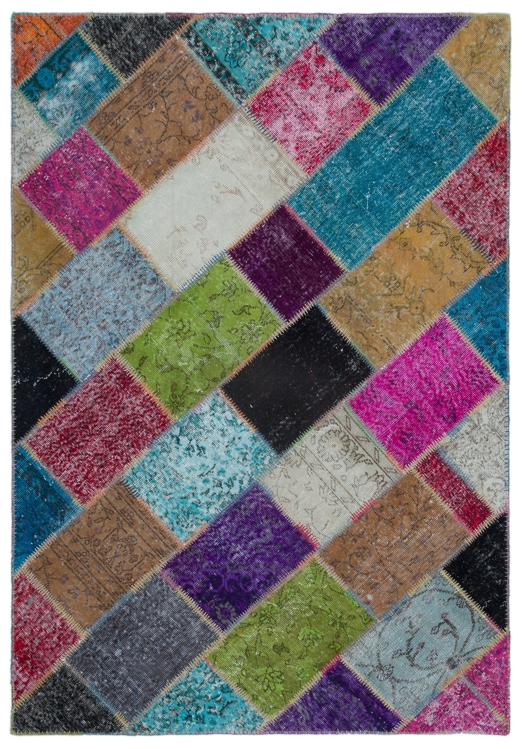 Iskece Bej Patchwork Yün El Dokuma Halısı 160 x 230 Apex Unique