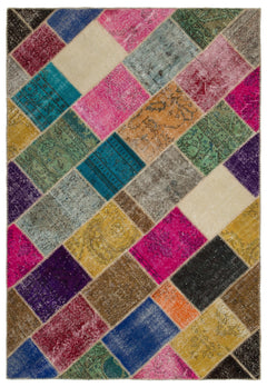 Iskece Bej Patchwork Yün El Dokuma Halısı 160 x 230 Apex Unique