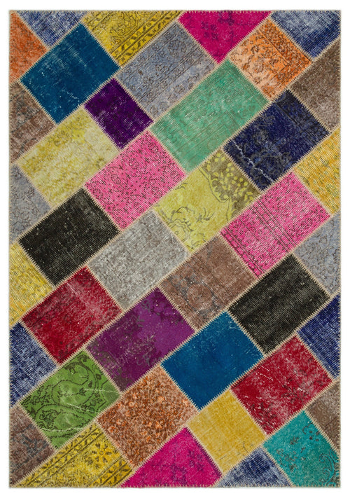 Iskece Bej Patchwork Yün El Dokuma Halısı 160 x 230 Apex Unique