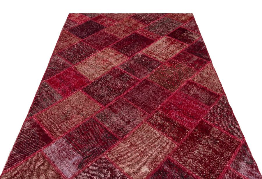 Kırmızı Anadolu Eskitme Geometrik Yün Halı 160x230 - Özel Seri