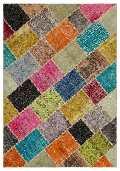 Iskece Bej Patchwork Yün El Dokuma Halısı 160 x 230 Apex Unique