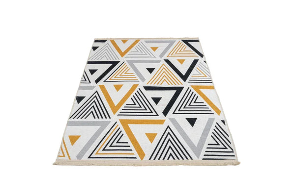 Antrasit Beyaz Geometrik Modern Halı - Yıkanabilir - Kaymaz Taban - Pati Dostu