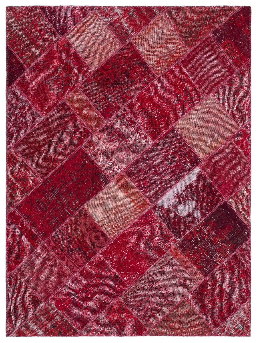 Red and Pink Patchwork Rug, Hand-Woven Wool Area Rug 160x230 cm (5'3" x 7'7") – in the living room