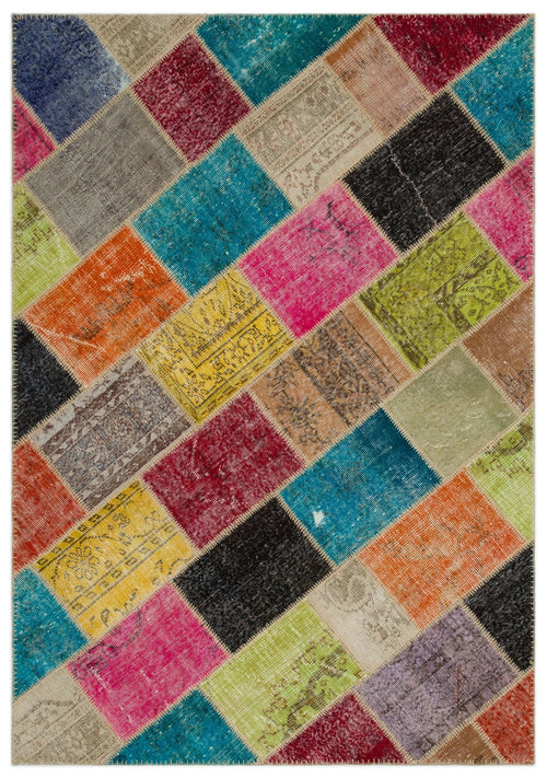 Iskece Bej Patchwork Yün El Dokuma Halısı 160 x 230 Apex Unique