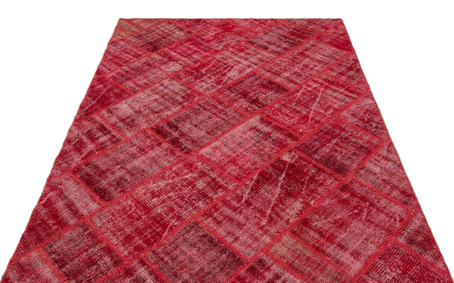 Kırmızı Anadolu Eskitme Geometrik Yün Halı 160x230 - Özel Seri