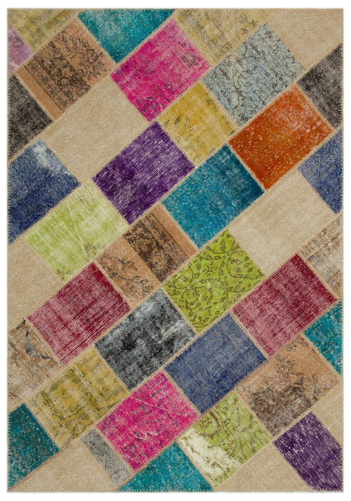 Iskece Bej Patchwork Yün El Dokuma Halısı 160 x 230 Apex Unique