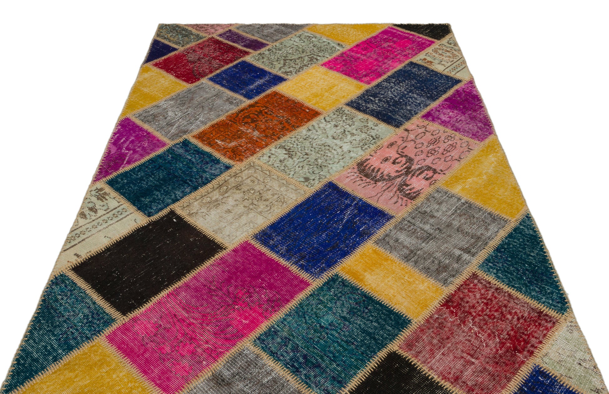 Iskece Bej Patchwork Yün El Dokuma Halısı 160 x 230 Apex Unique