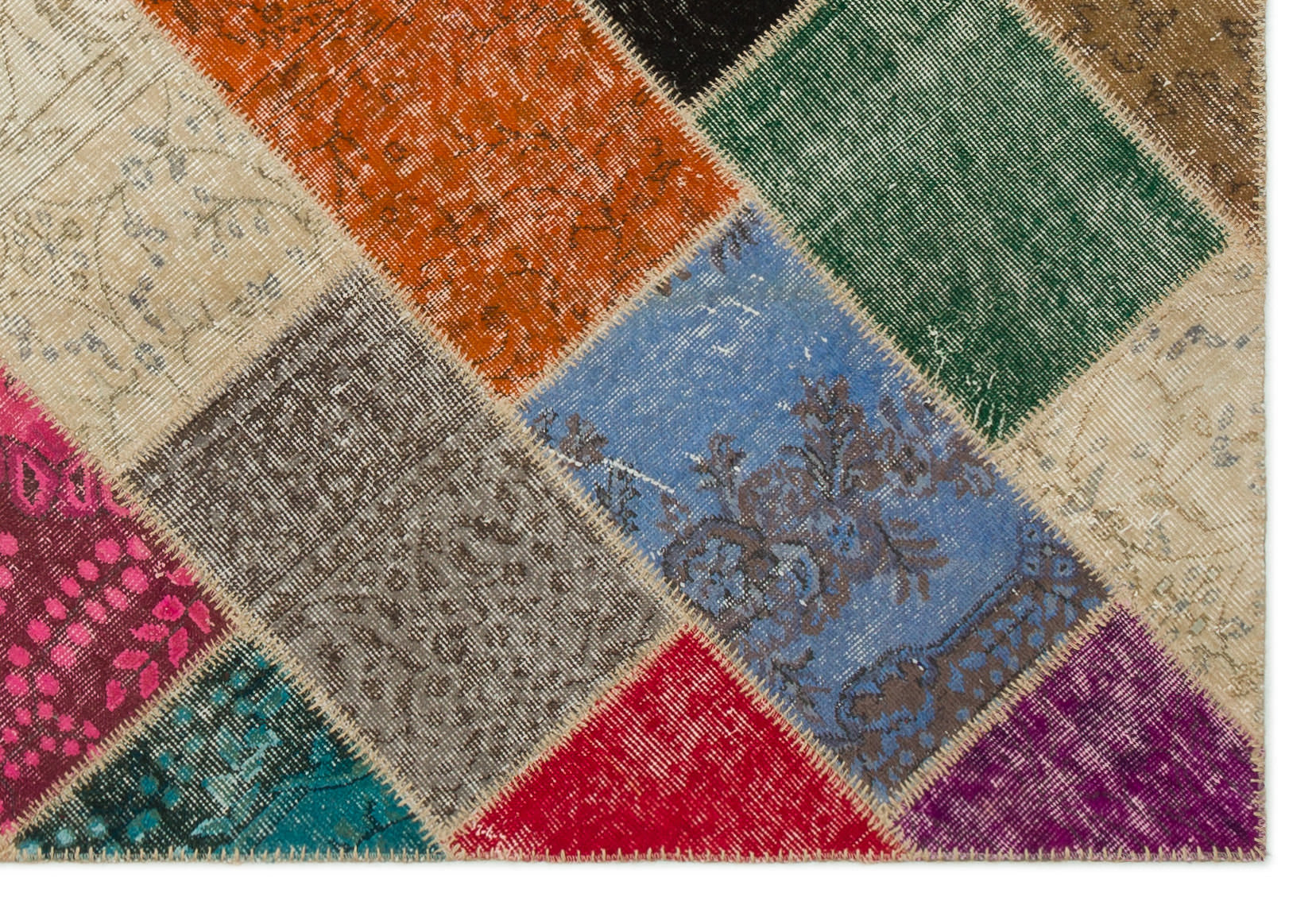 Iskece Bej Patchwork Yün El Dokuma Halısı 160 x 230 Apex Unique