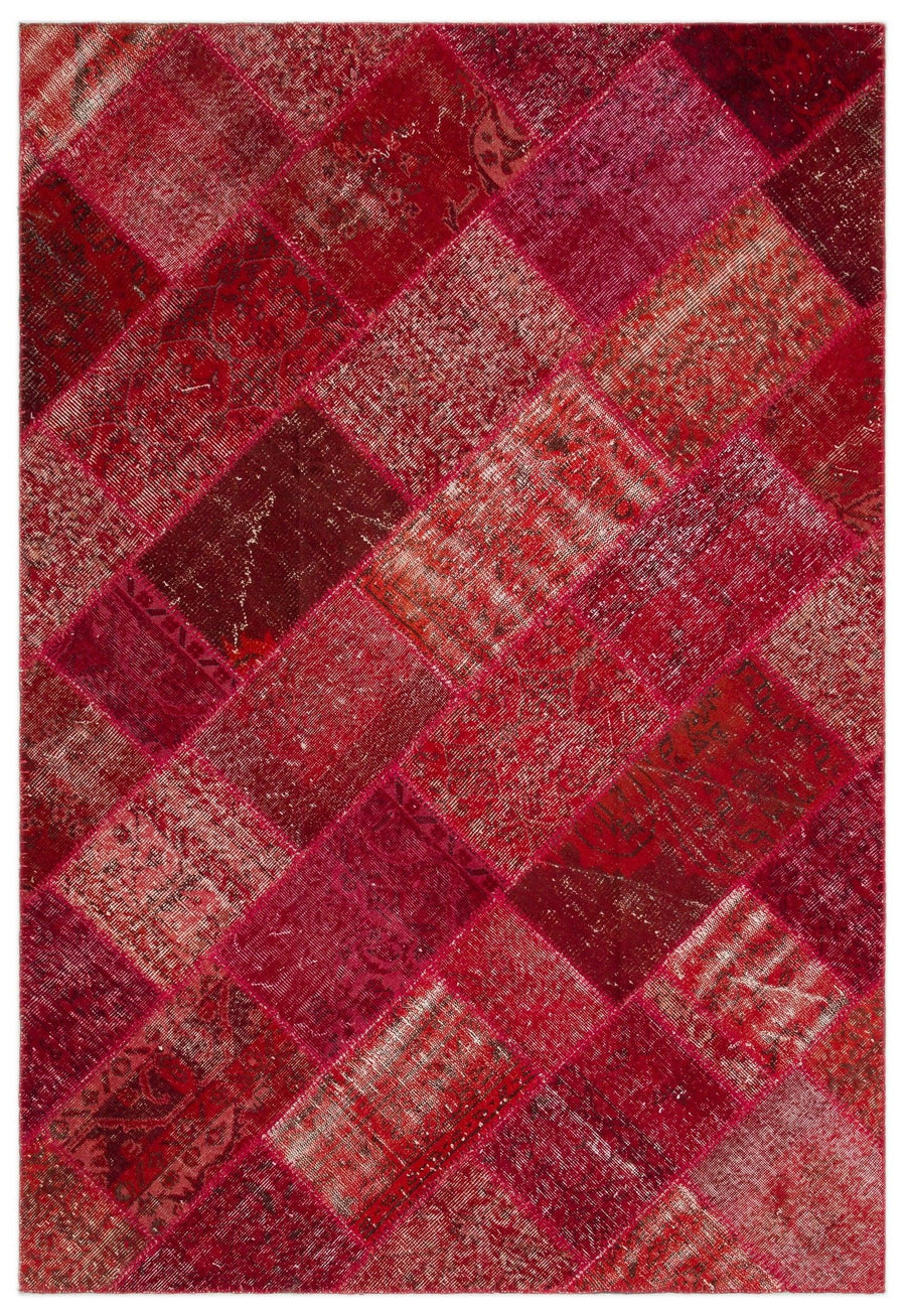 Red and Burgundy Patchwork Rug, Hand-Woven Wool 160x230 cm (5'3" x 7'7") – in the hallway