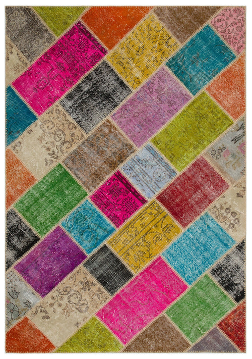 Iskece Bej Patchwork Yün El Dokuma Halısı 160 x 230 Apex Unique