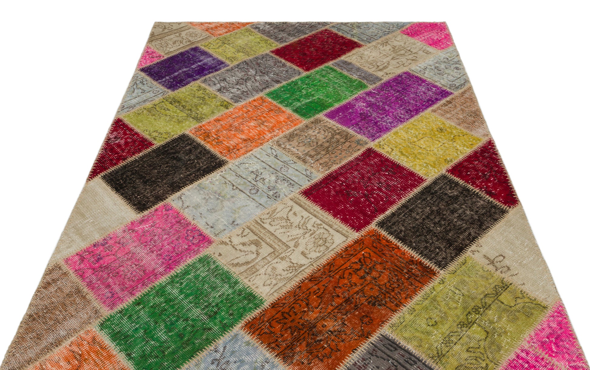 Iskece Bej Patchwork Yün El Dokuma Halısı 160 x 230 Apex Unique