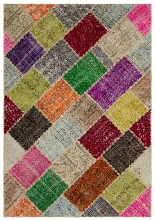 Iskece Bej Patchwork Yün El Dokuma Halısı 160 x 230 Apex Unique