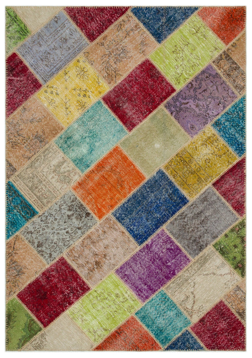 Iskece Bej Patchwork Yün El Dokuma Halısı 160 x 230 Apex Unique