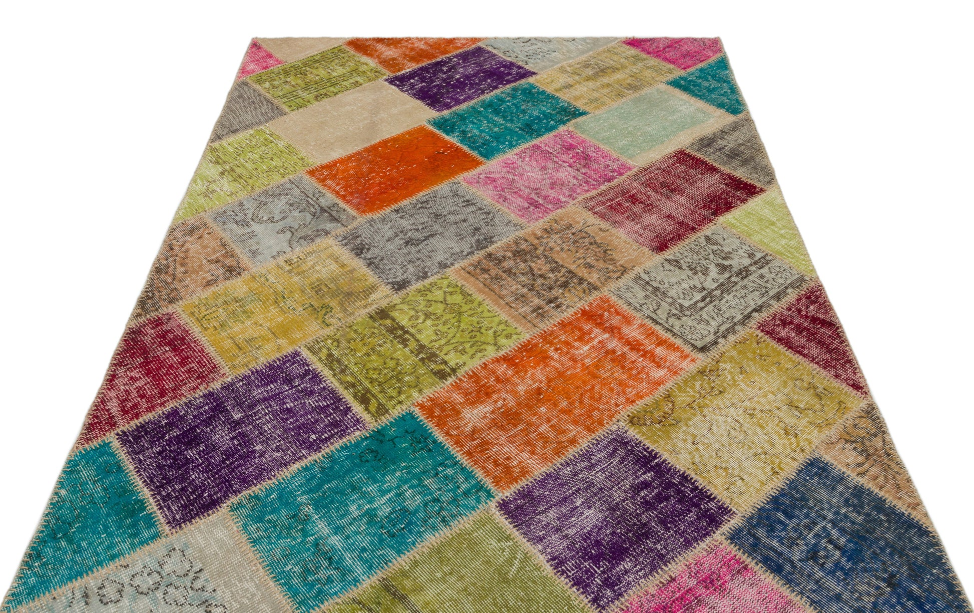 Iskece Bej Patchwork Yün El Dokuma Halısı 160 x 230 Apex Unique