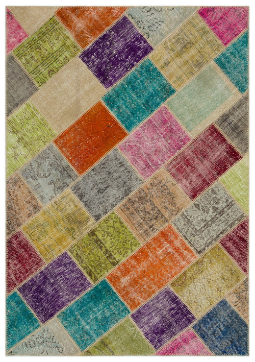 Iskece Bej Patchwork Yün El Dokuma Halısı 160 x 230 Apex Unique