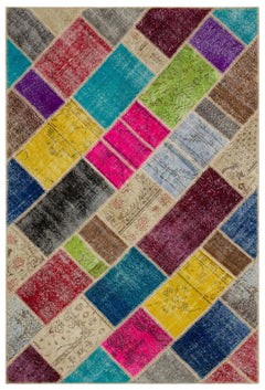 Iskece Bej Patchwork Yün El Dokuma Halısı 160 x 230 Apex Unique