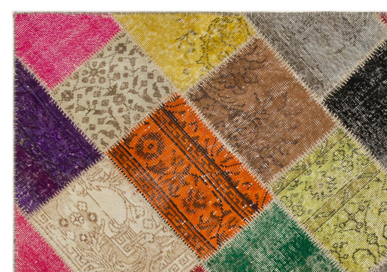 Iskece Bej Patchwork Yün El Dokuma Halısı 160 x 230 Apex Unique