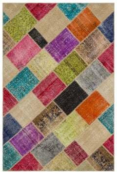 Iskece Bej Patchwork Yün El Dokuma Halısı 160 x 230 Apex Unique