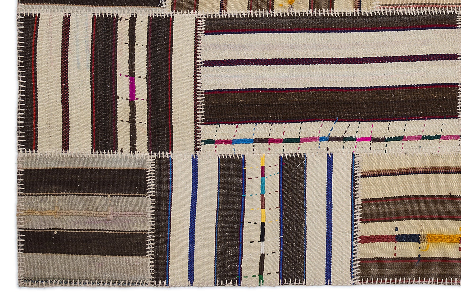 Teselya Kahverengi Çizgili Yün El Dokuma Halısı 160 x 230 Apex Unique