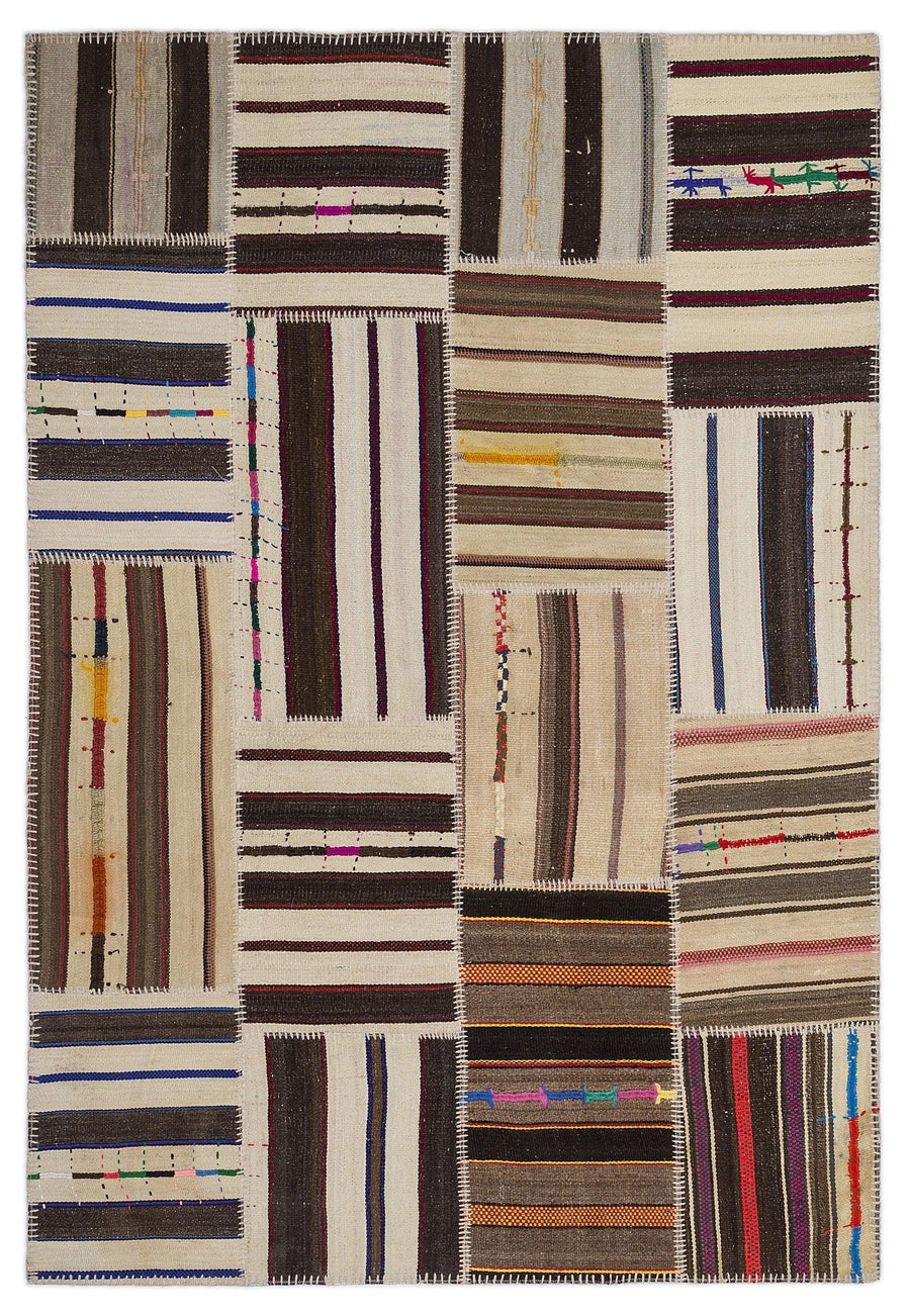 Bej Krem Anadolu Bohem Geometrik Yün Halı 160x230 - Özel Seri
