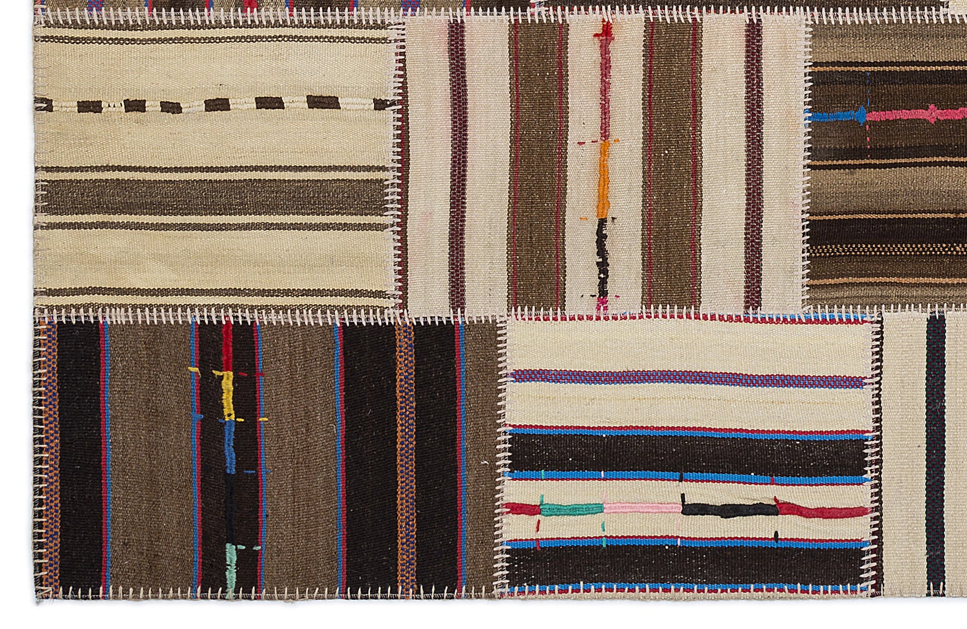 Teselya Bej Çizgili Yün El Dokuma Halısı 160 x 230 Apex Unique