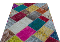 Kırmızı Fuşya Eskitme Patchwork Salon Halısı