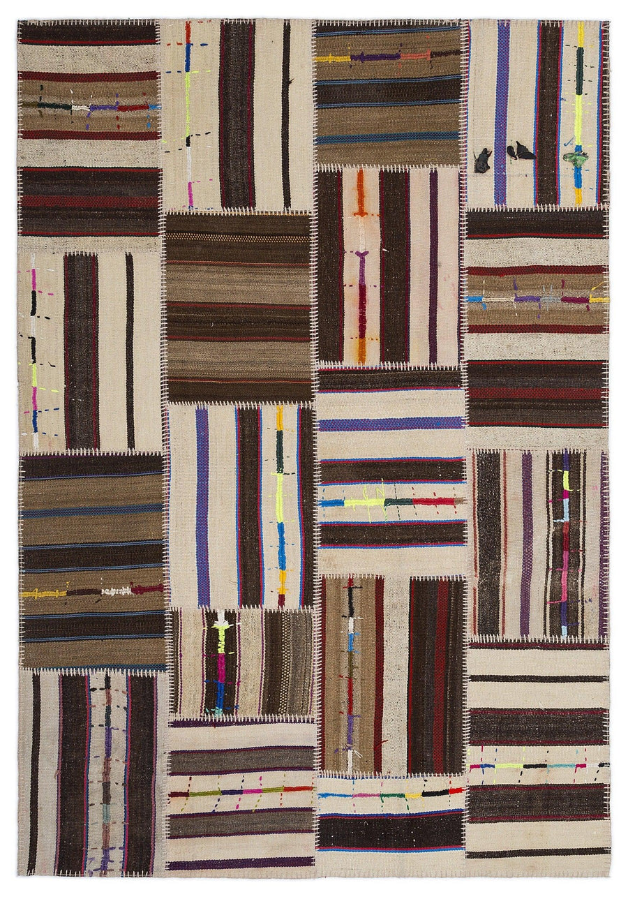 Bej Bohem Geometrik Yün Halı 160x230