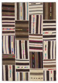 Non-Slip Hand-Woven Wool Rug in Brown & Cream 160x230 cm (5'3" x 7'7")