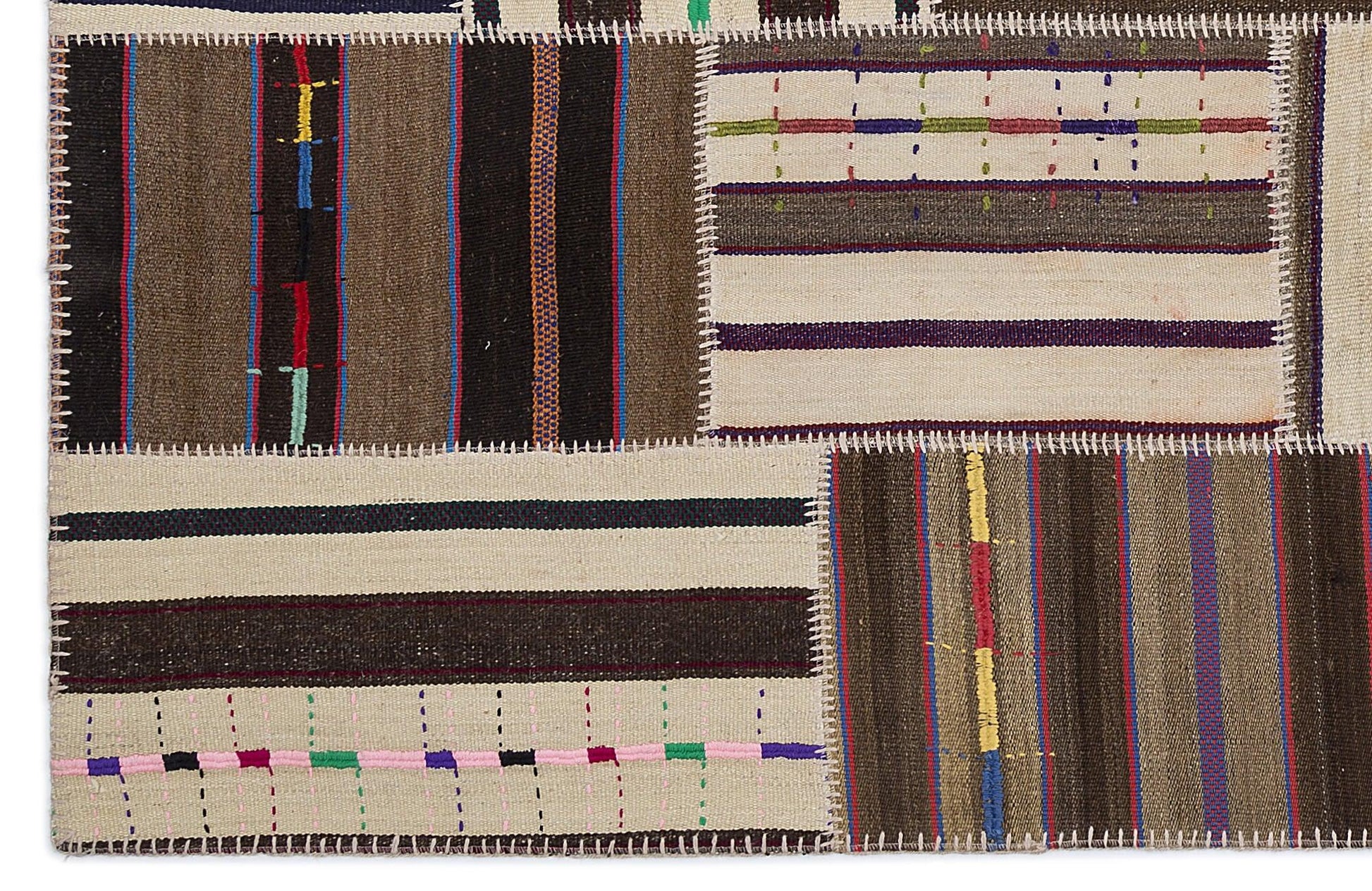 Bej Bohem Geometrik Yün Halı 160x230