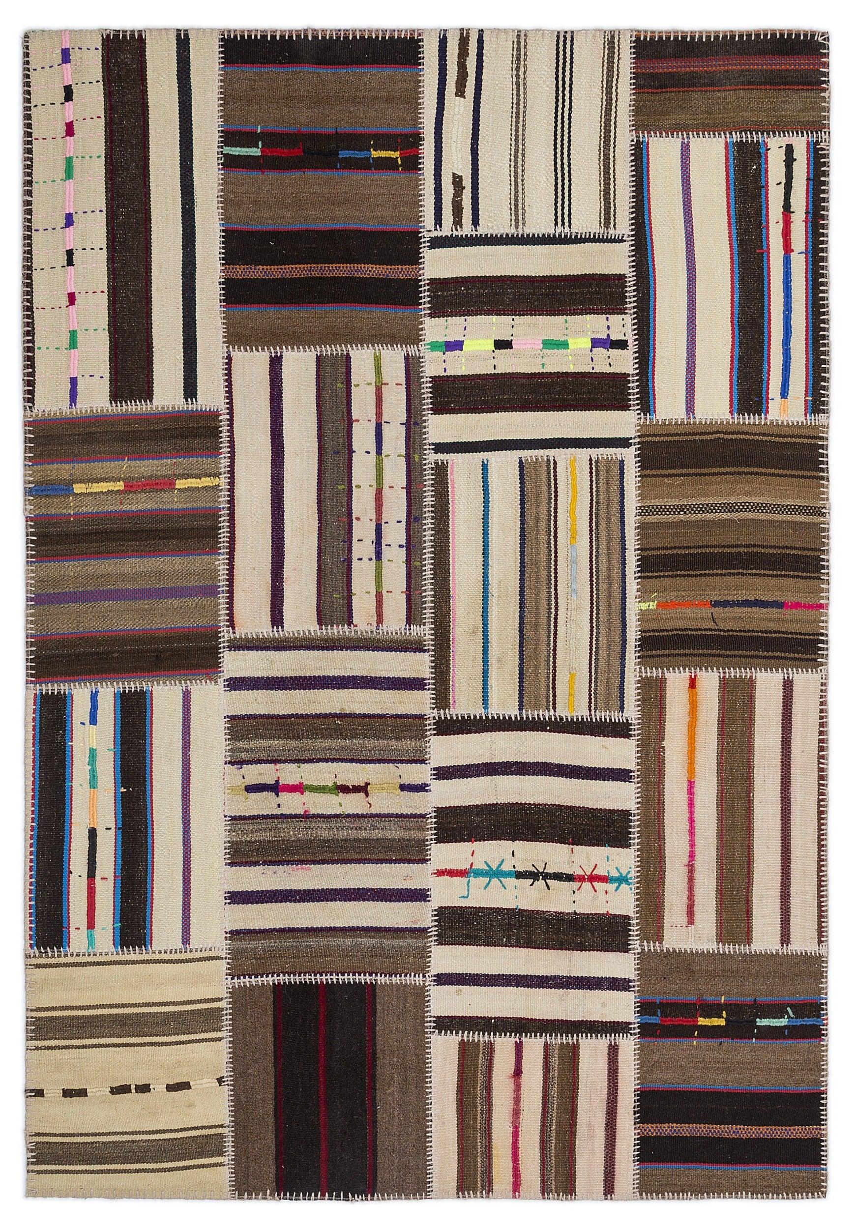 Bej Bohem Geometrik Yün Halı 160x230