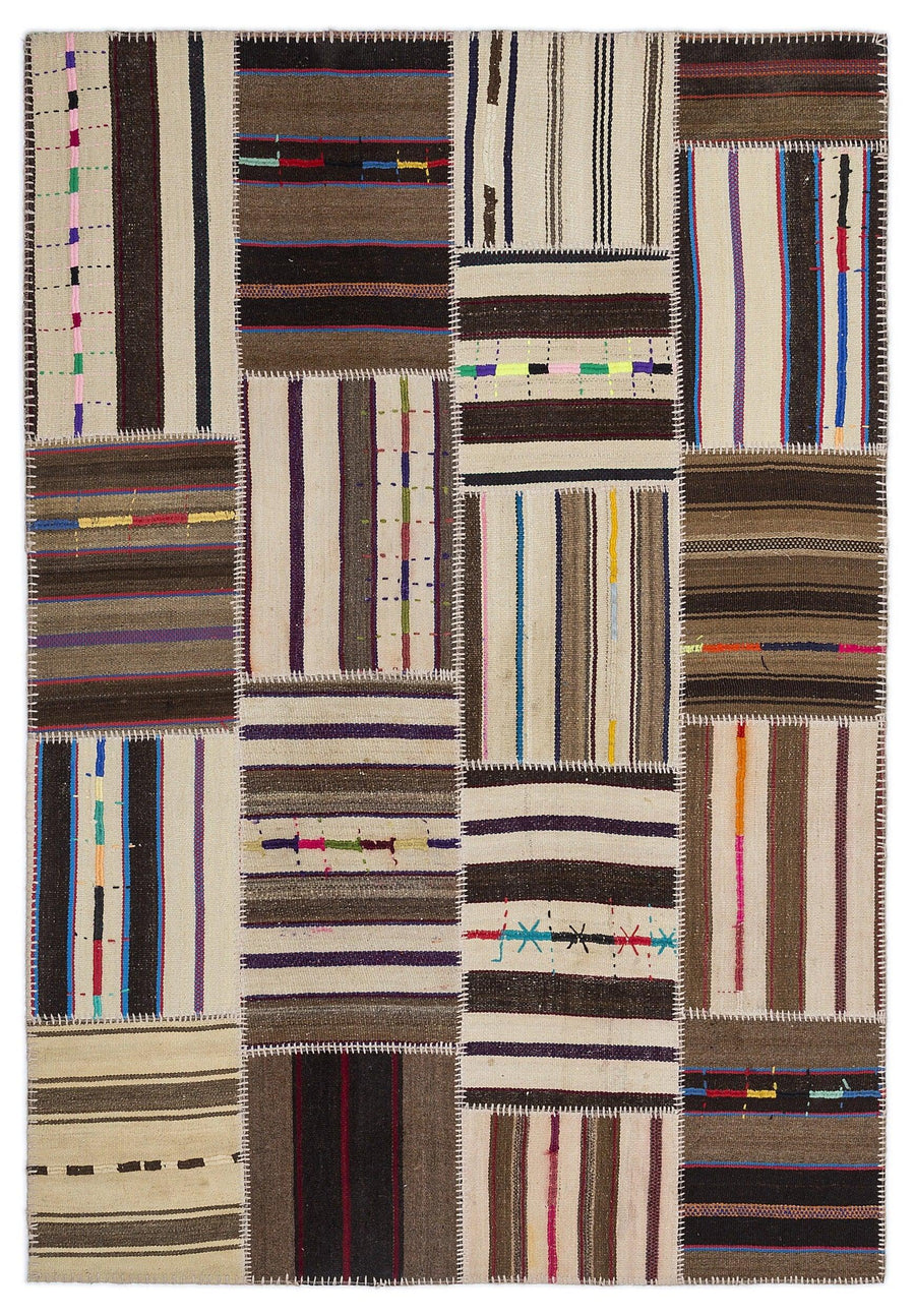 Bej Bohem Geometrik Yün Halı 160x230