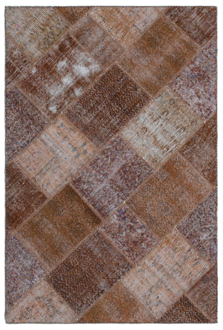 Geometric Brown & Beige Hand-Knotted Patchwork Rug 120x180 cm (3'11" x 5'11") – in the hallway