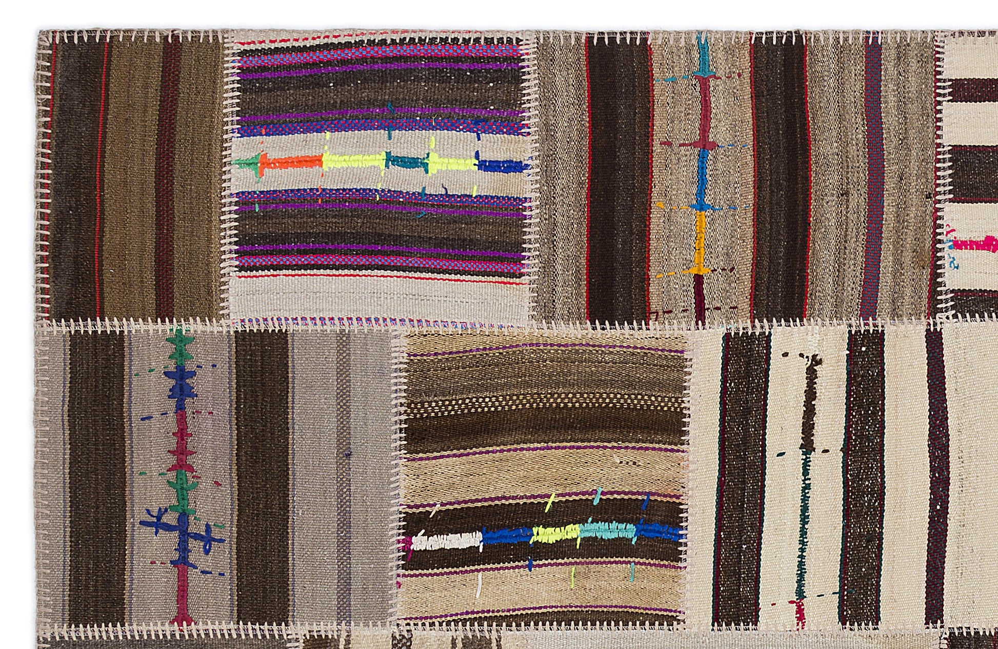 Teselya Bej Çizgili Yün El Dokuma Halısı 160 x 230 Apex Unique