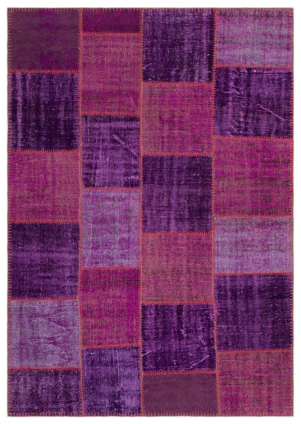 Lila Pembe Anadolu Eskitme Geometrik Yün Halı 160x230 - Özel Seri