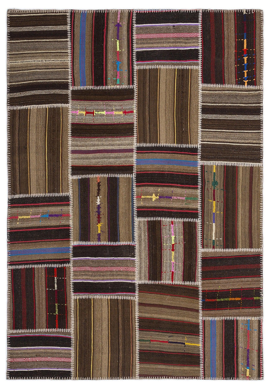 Bej Gri Anadolu Geometrik Modern Yün Halı 160x230 - Özel Seri