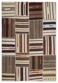 Cream & Brown Geometric Flatweave Kilim Rug 160x230 cm (5'3" x 7'7")