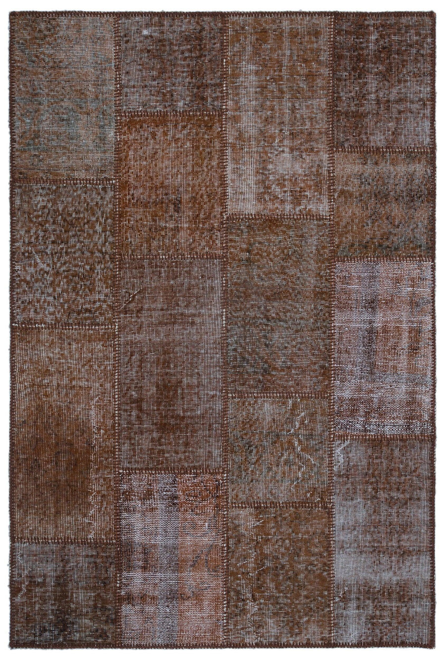 Eskitme Kahverengi Gri Patchwork El Dokuma Halı 120x180 cm 22377 – Koridor kullanımı