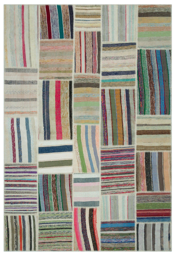 Bej Beyaz Bohem Geometrik Yün Halı 190x280