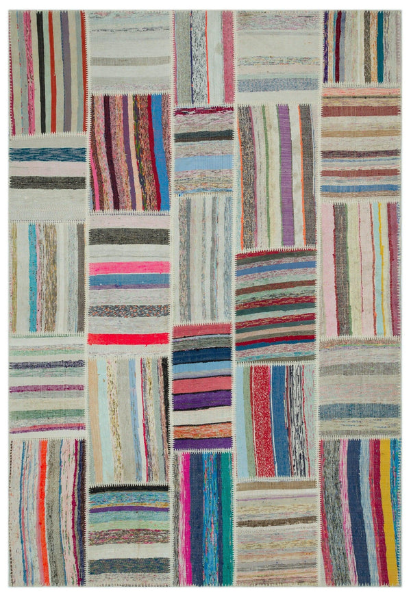 Bej Beyaz Bohem Geometrik Yün Halı 190x278