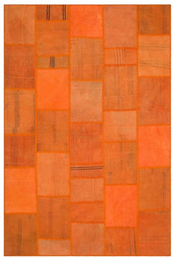 Turuncu Anadolu Geometrik Modern Yün Halı 195x298 - Özel Seri