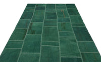 Green and Cream Geometric Patchwork Wool Rug 193x297 cm (6'4" x 9'9")
