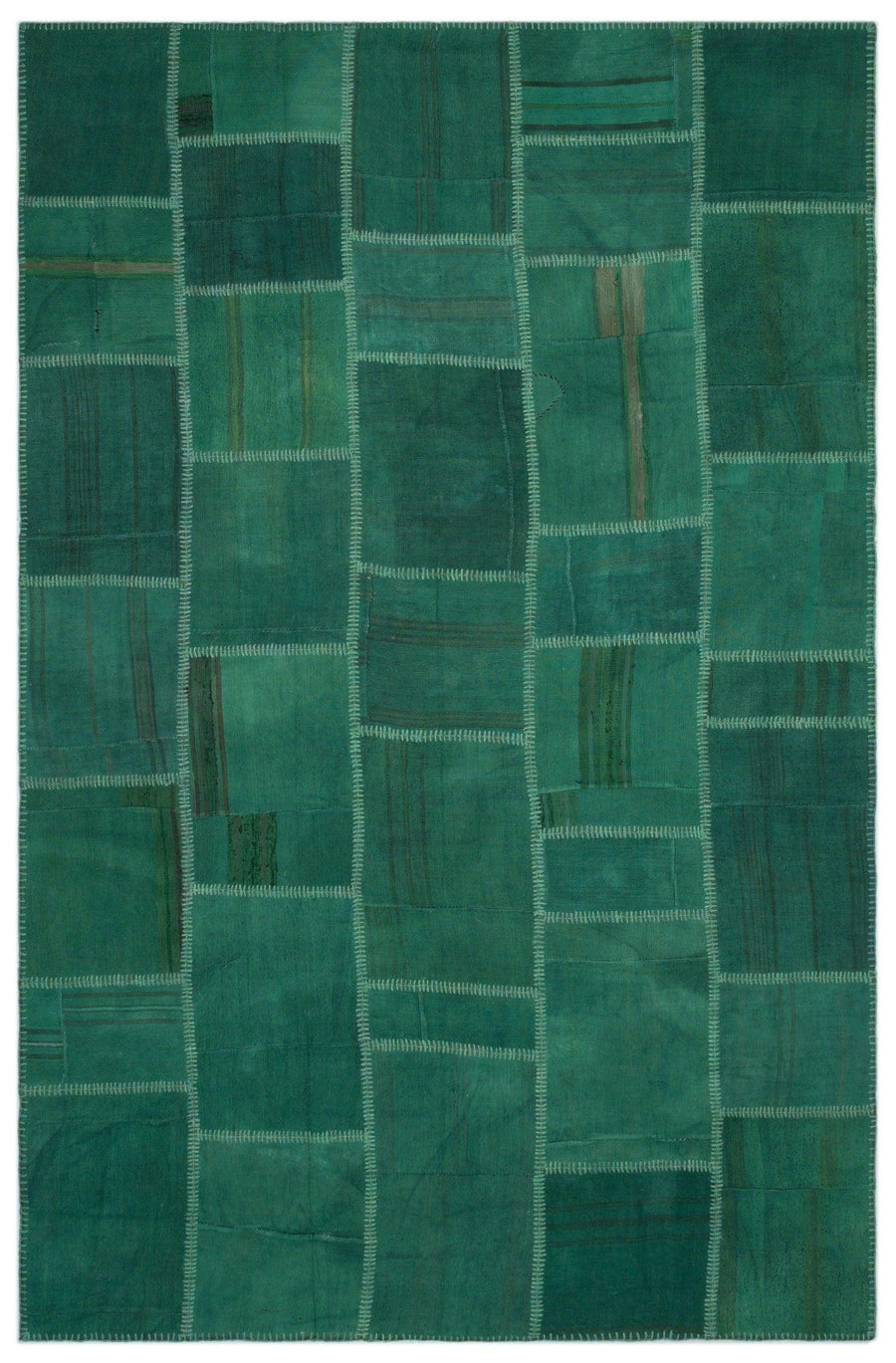 Grüner Patchwork-Teppich aus Wolle mit geometrischem Muster 193x297 cm – im Wohnzimmer