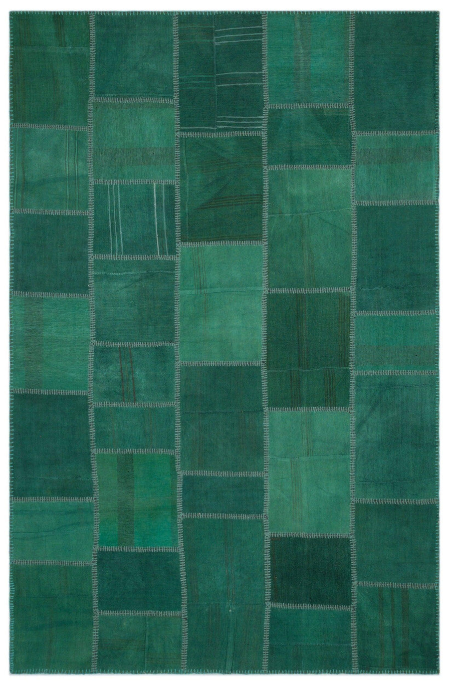 Moderner grüner handgeknüpfter Wollteppich 193x302 cm – im Wohnzimmer