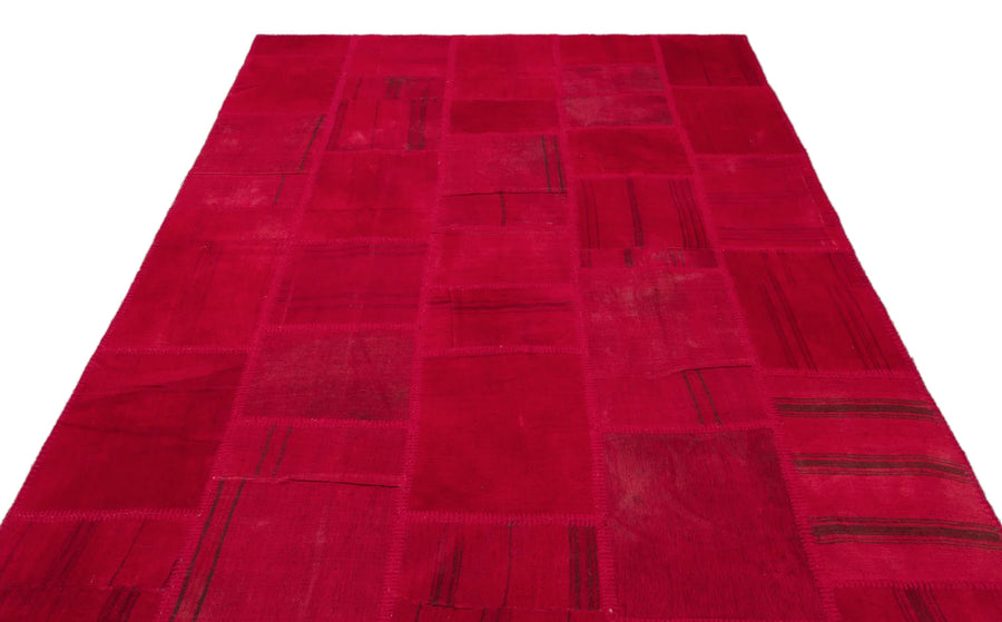 Kırmızı Anadolu Eskitme Geometrik Yün Halı 198x302 - Özel Seri