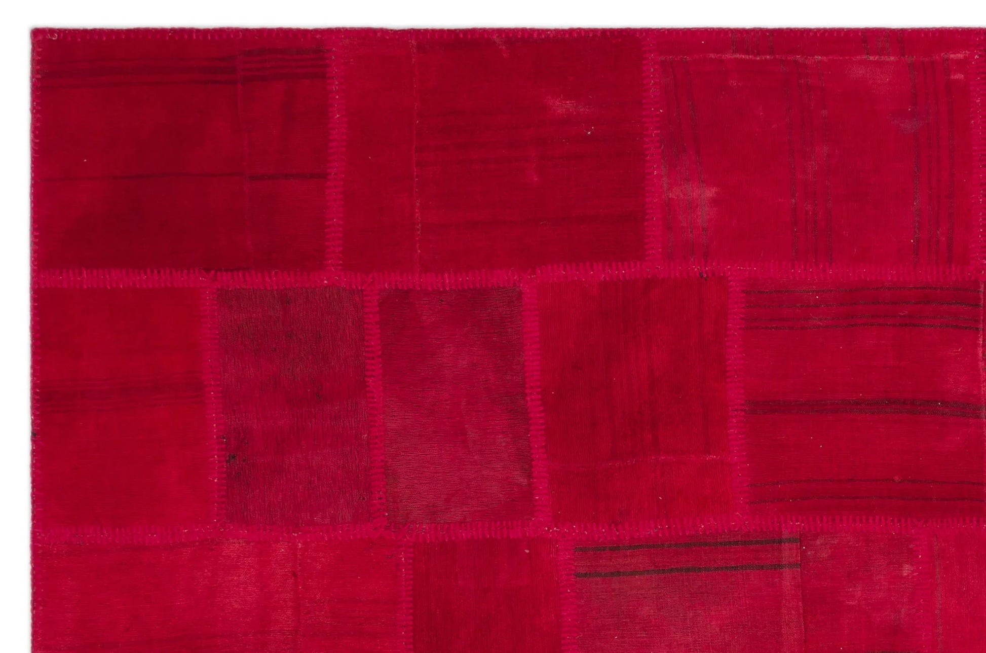 Kırmızı Anadolu Eskitme Geometrik Yün Halı 198x302 - Özel Seri