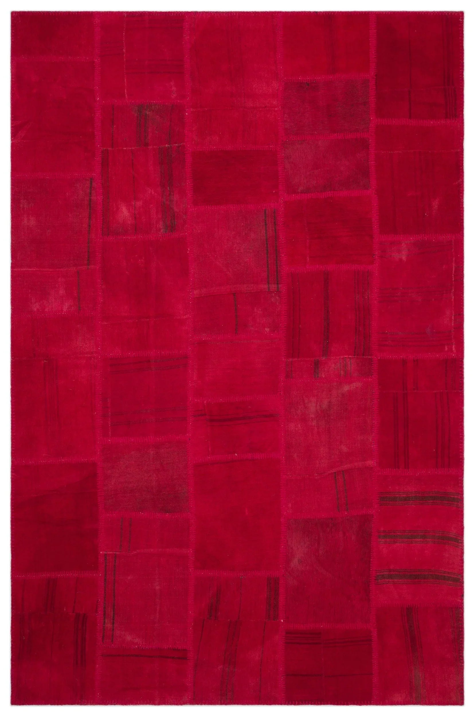 Kırmızı Anadolu Eskitme Geometrik Yün Halı 198x302 - Özel Seri