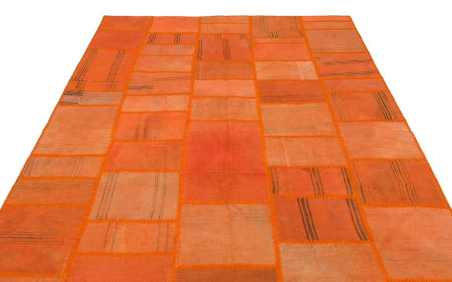 Turuncu Bohem Geometrik Yün Halı 195x292