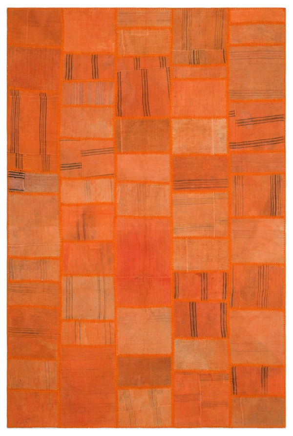 Turuncu Bohem Geometrik Yün Halı 195x292