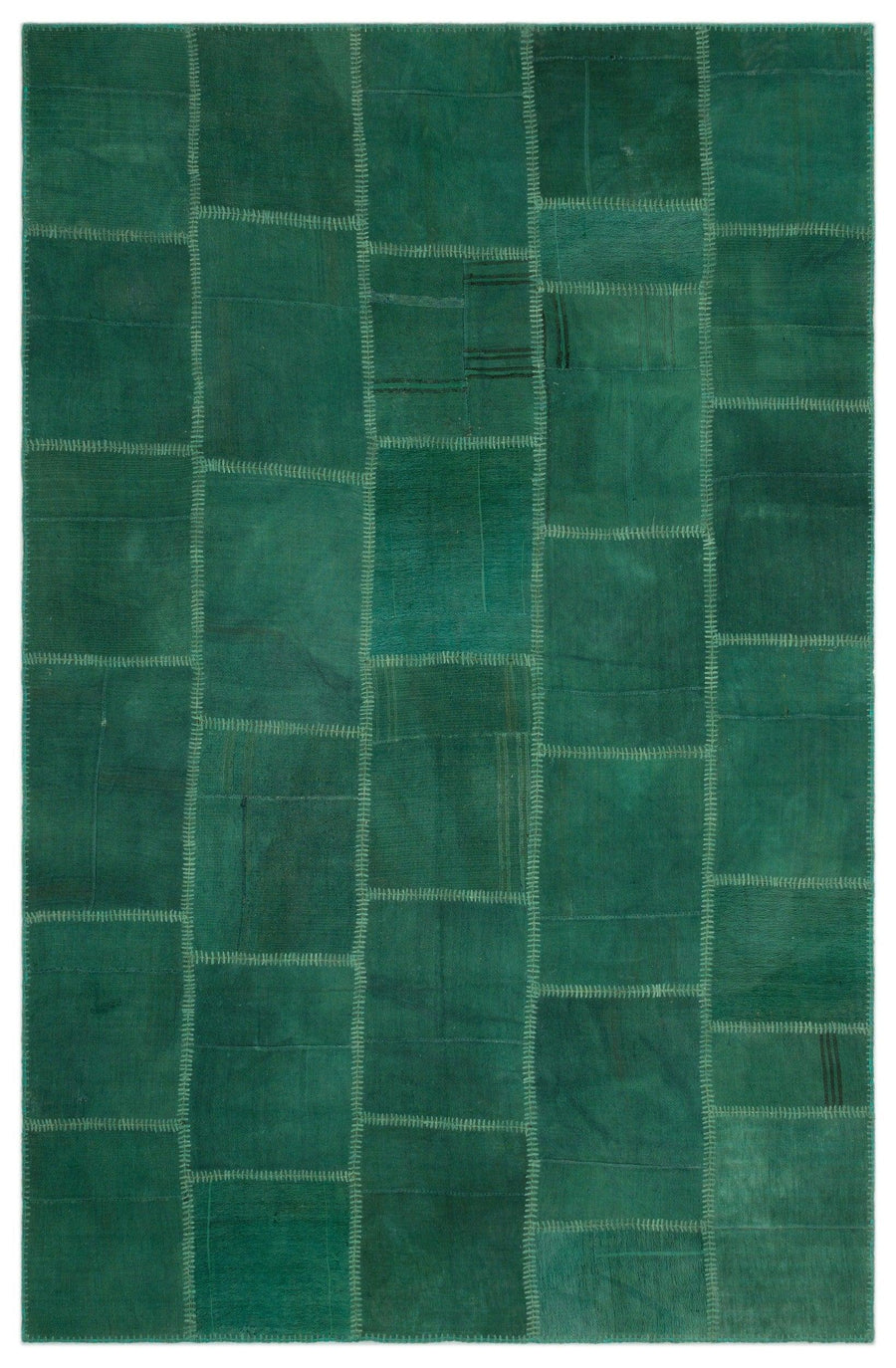 Smaragdgrüner unifarbener Patchwork-Wollteppich 194x297 cm – im Wohnzimmer