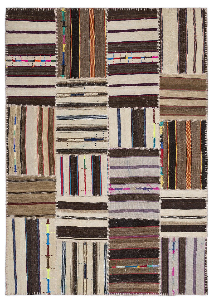Bej Bohem Geometrik Yün Halı 160x230